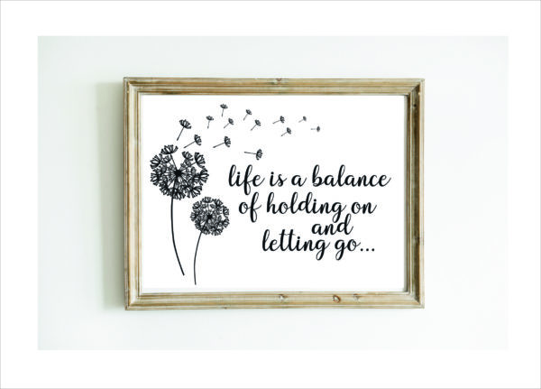 Life Is A Balance Holding On Letting Dandelion JPEG SVG Inspirational Quote Flower Decor Printable Family Nursery kid art