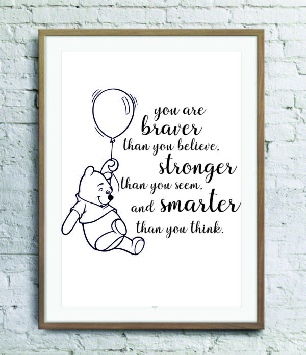 Winnie The Pooh printable SVG JPEG Always remember you are BRAVER than you believe STRONGER than you seem SMARTER than you think Nursery Decor Inspirational kids wall art Home Print Family