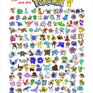 145 Pokemon SVG, mega bundle Pokemon Clipart, SVG Designs, pikachu Vector Files, Instant Download, Eps, Svg Files