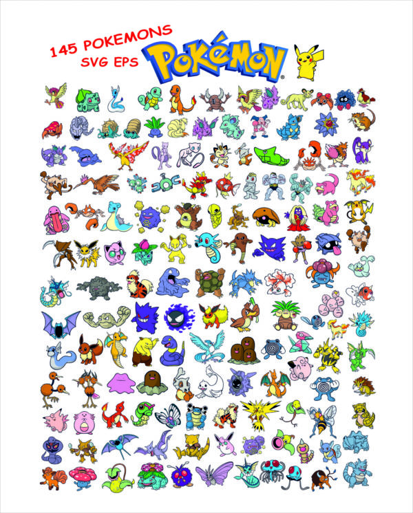 145 Pokemon SVG, mega bundle Pokemon Clipart, SVG Designs, pikachu Vector Files, Instant Download, Eps, Svg Files
