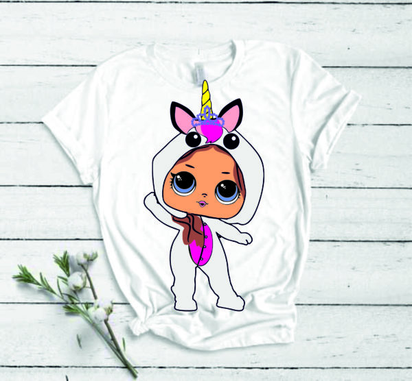 Cute unicorn baby lol doll for girls tshirt print birthday party svg png